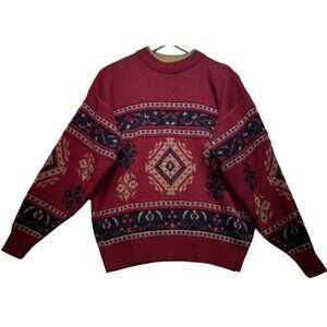 Vintage Stefano Men's Pullover Sweater Knit Stretch Sz XL Burgundy Geometric